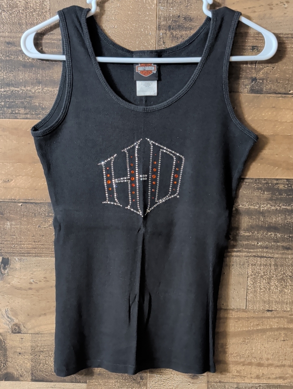 Harley-Davidson Black Tank Top with Silver and Orange Stud Logo
